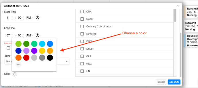 Add Color Codes in Shift View