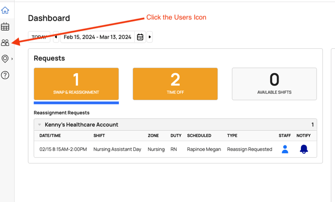 Click Users Icon in Dashboard for R&P