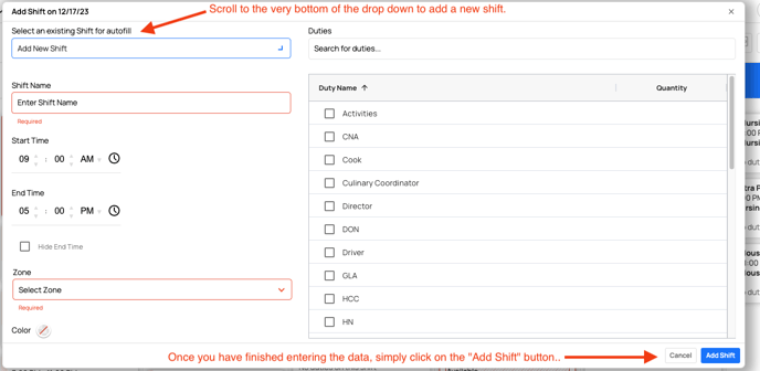 add new shift