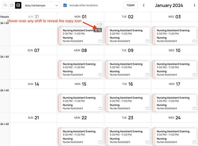 copy icon in monthy view