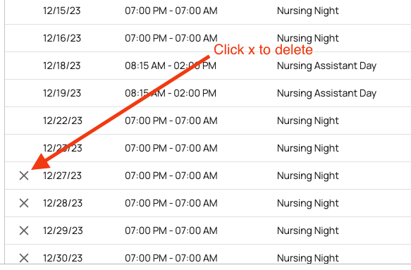 delete shifts in user profile