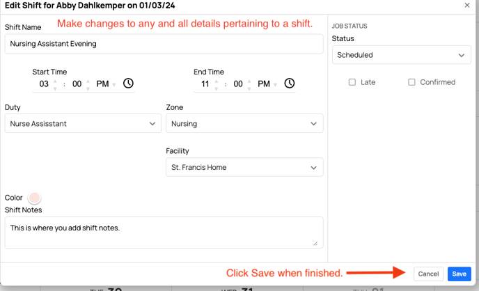 edit an existing shift
