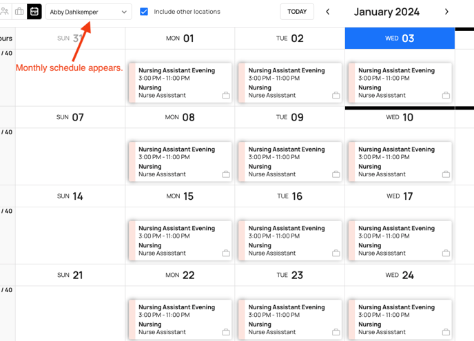 monthly schedule appears