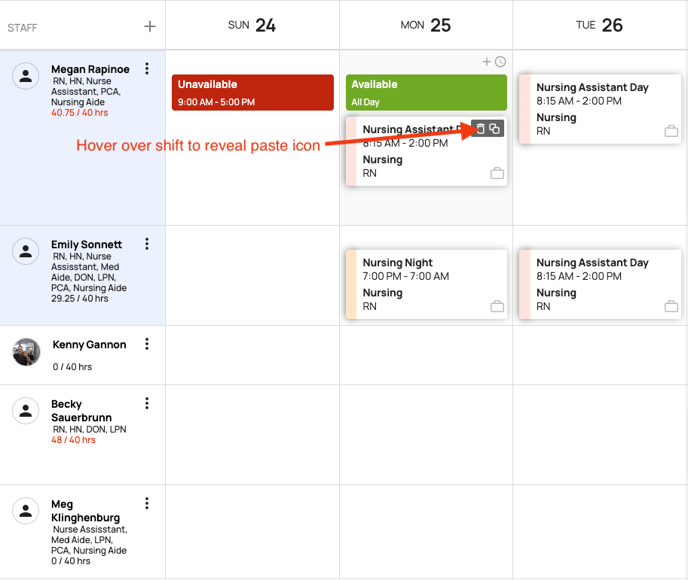 paste icon in staff view