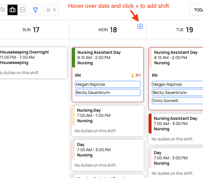 plus sign in shift view