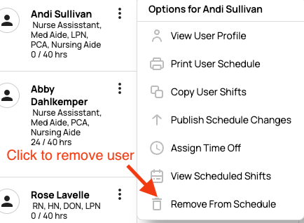 remove user from schedule