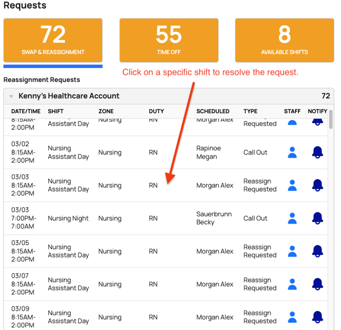 select a specific shift to resolve