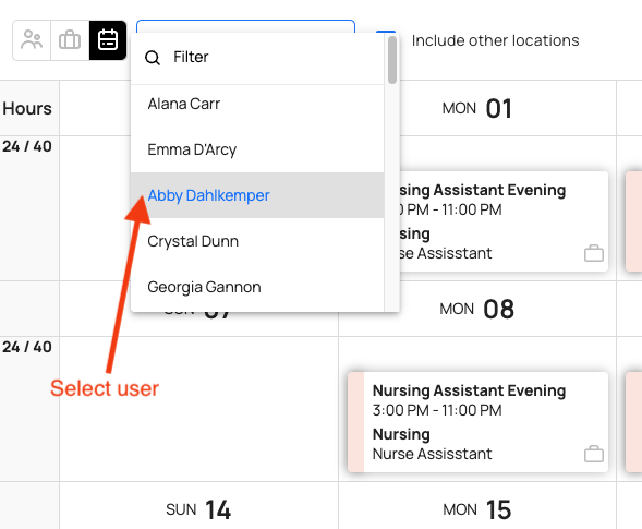 select user in monthy view