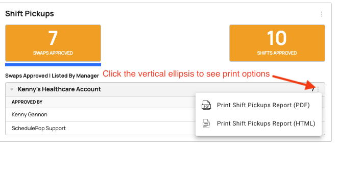 vertical ellipsis for print options in shift pickups